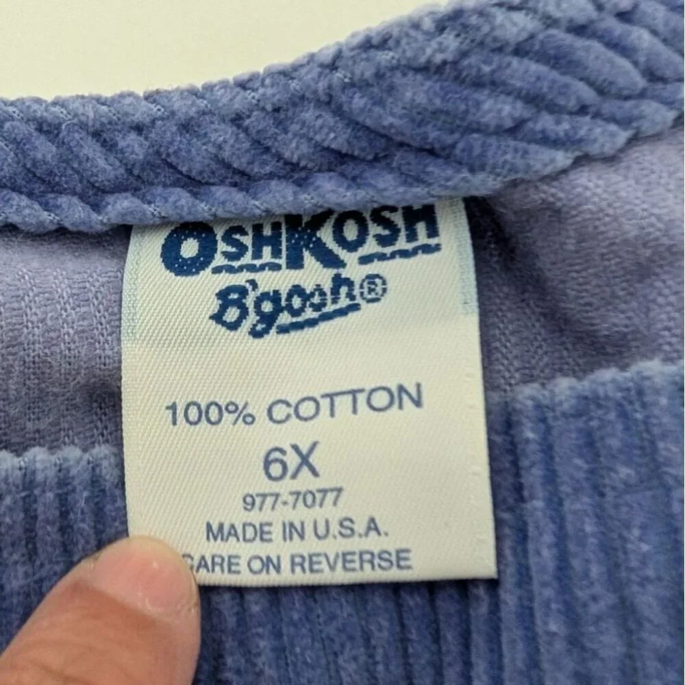 Vintage Oshkosh Bgosh Corduroy Overall Dress Girls Size 6X Purple Made in USA